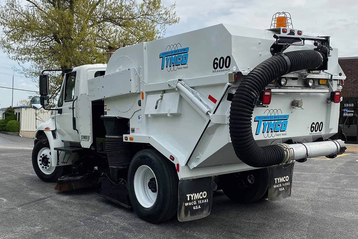 2012 International With Tymco 600BAH 2 rotated 1-Armor Equipment Truck Back Side View