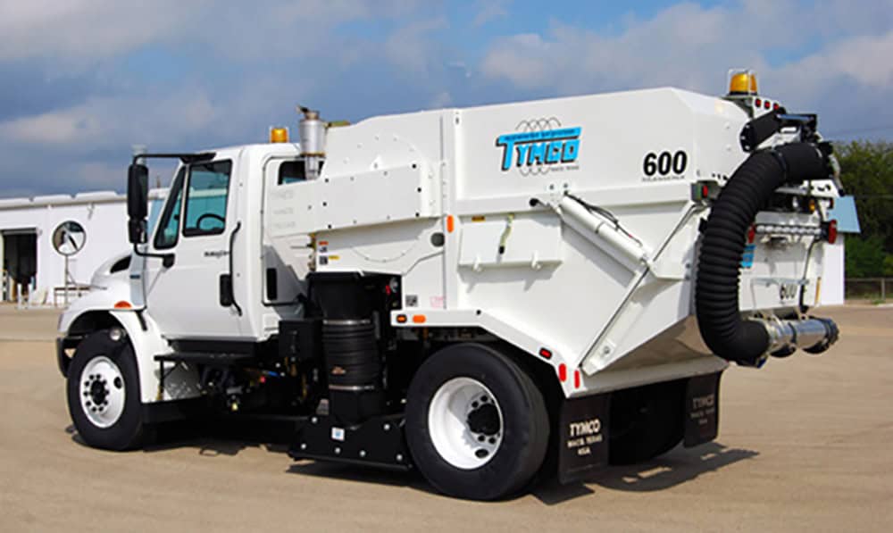 Tymco 600BAH-Armor Equipment Truck Back Side View